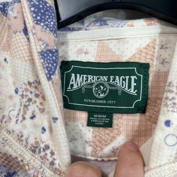 American Eagle Soft Knit Hoodie Pullover Sweater Boho Patchwork Print Sz M - Picture 5 of 10